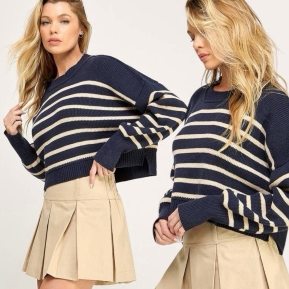 Free People East Street Striped Cropped Pullover
